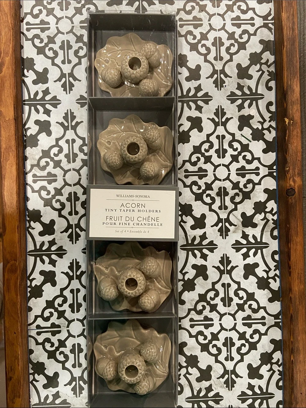 Williams Sonoma Taupe Ceramic Acorn Taper Holders - Set of 4